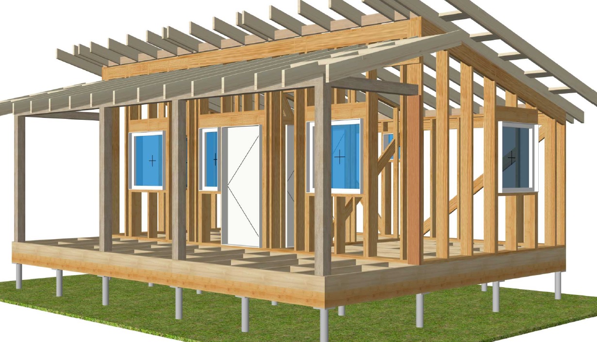 3D вид каркаса дома