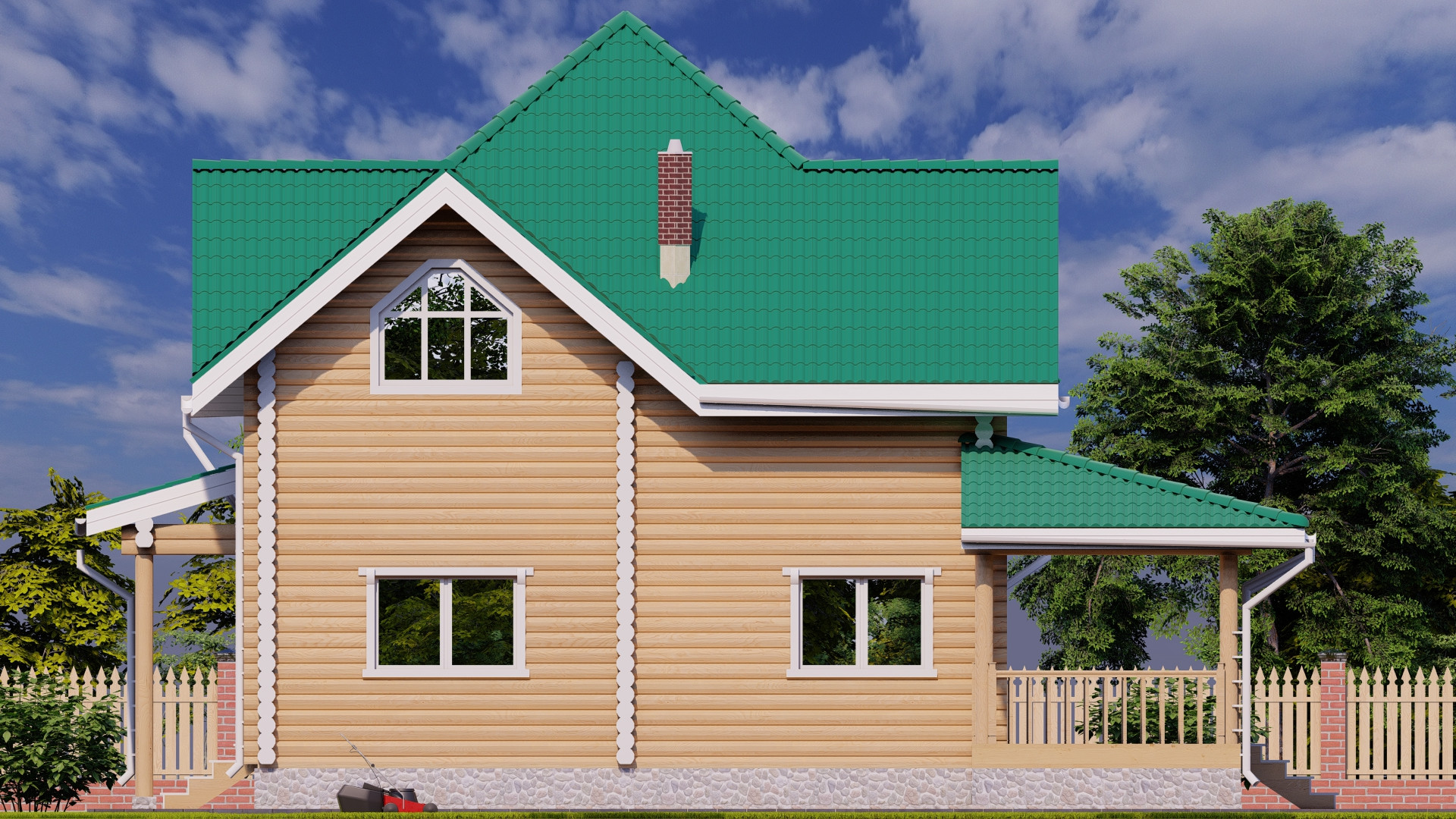 Проект дома из бревна | Фасад правый
