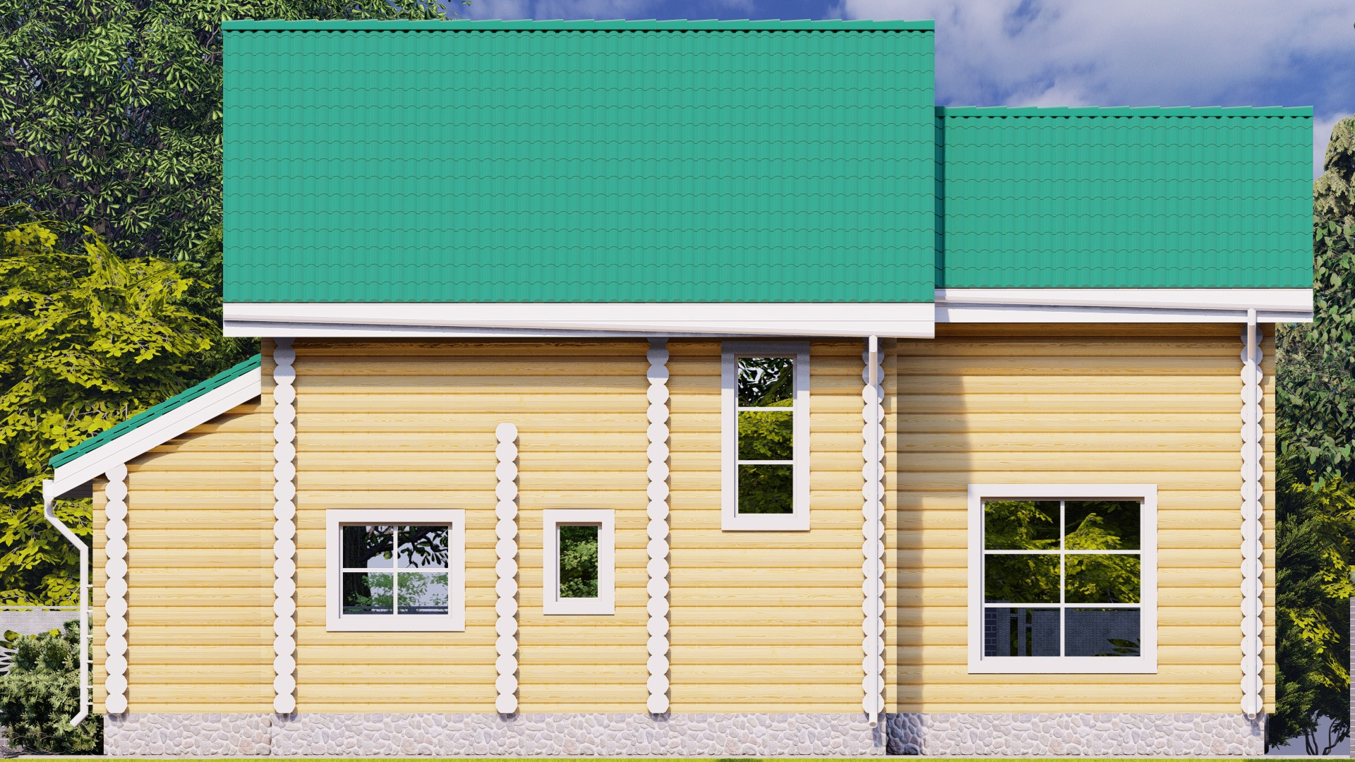 Проект дома из бревна | Фасад задний