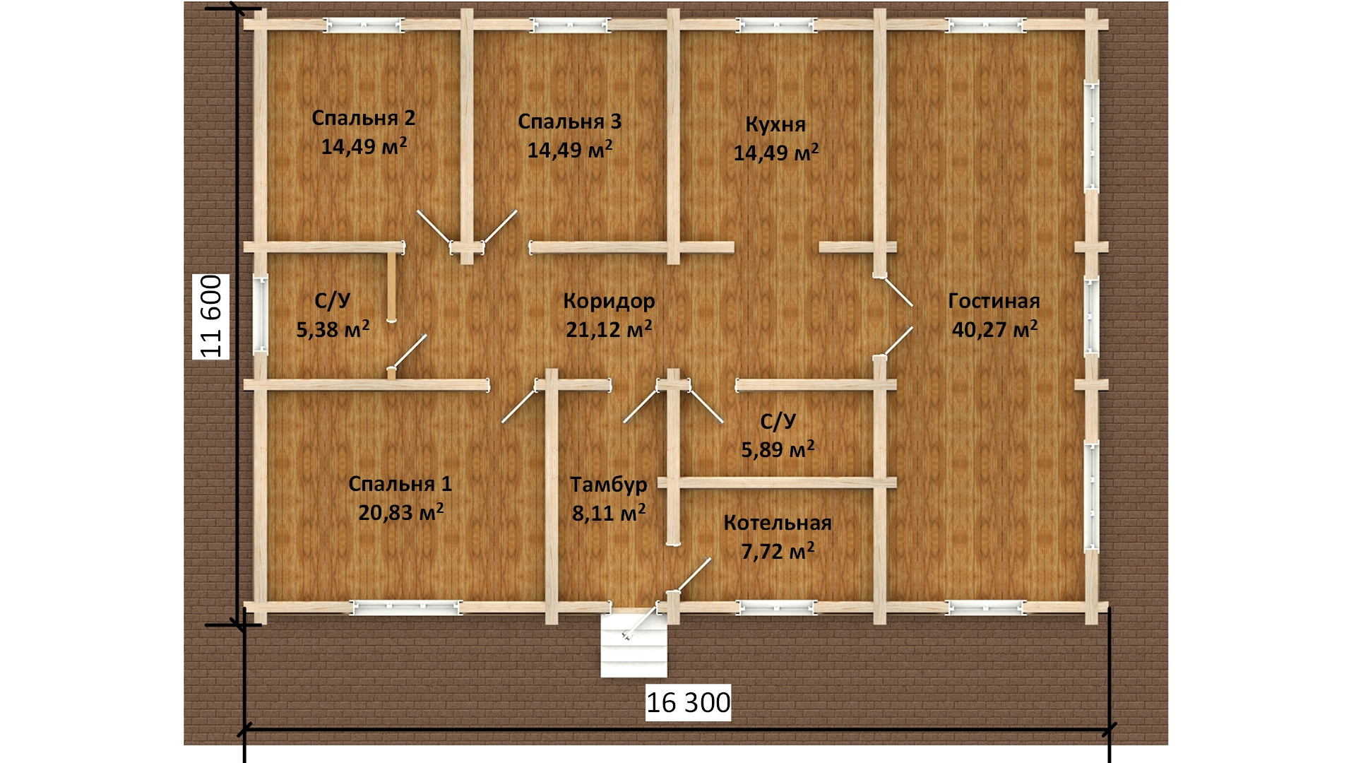 Проект дома из бревна | План 1-го этажа